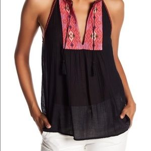 Joie Clea Embroidered Sheer Gauze Tie Tank Top